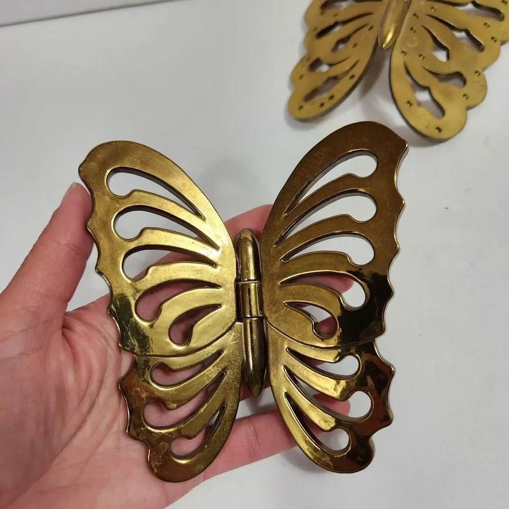 Set Of 3 Gold Toned Hinged Plastic Movable Butterflies  Wall Hanging Decor